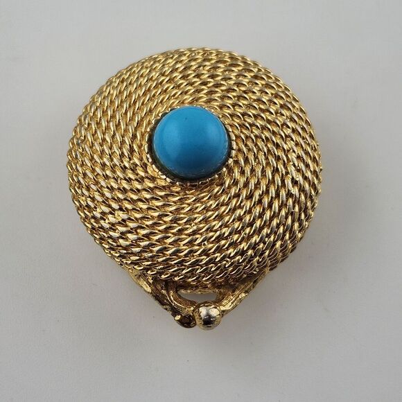 Estee Lauder Turquoise Perfume‎ Compact Gold Plated 1970s Vintage - Picture 1 of 5
